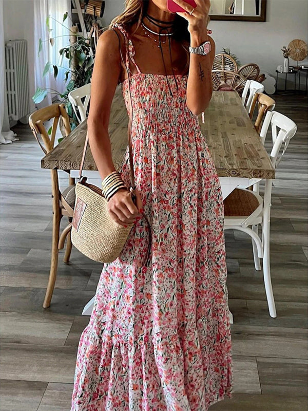 New women’s printed suspender dress - Pink / XS