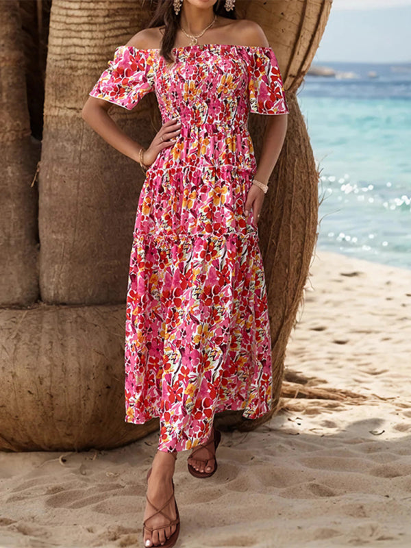 New women’s resort style one-shoulder printed dress