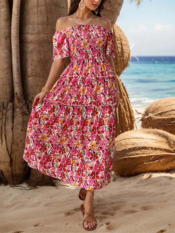 New women’s resort style one-shoulder printed dress
