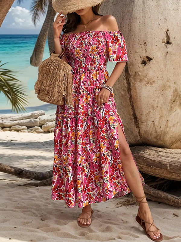 New women’s resort style one-shoulder printed dress