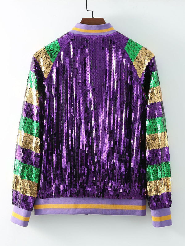 New women’s sequined baseball jacket - Purple / FREESIZE