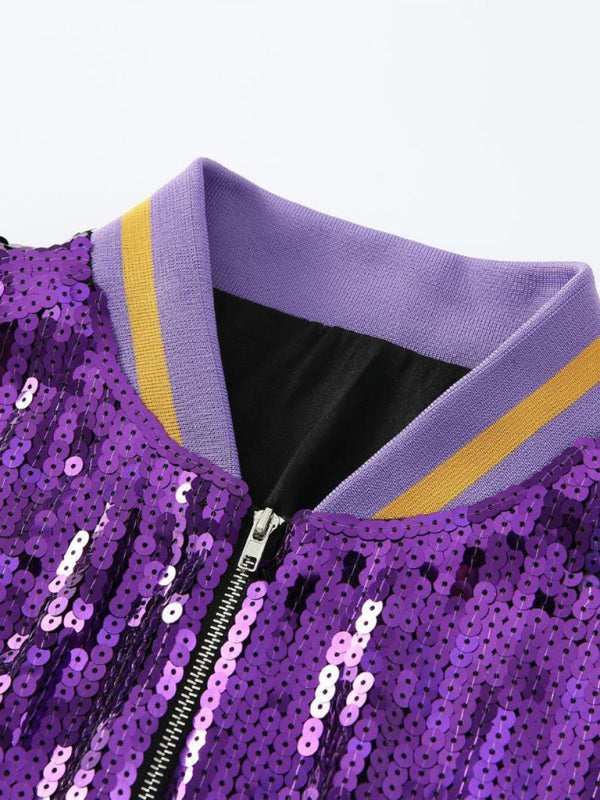 New women’s sequined baseball jacket - Purple / FREESIZE