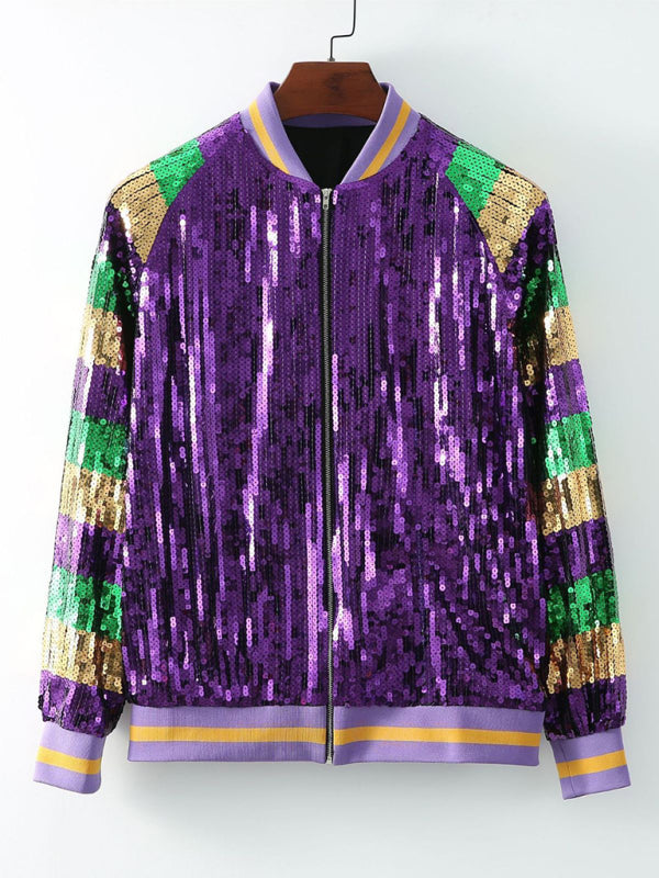 New women’s sequined baseball jacket - Purple / FREESIZE