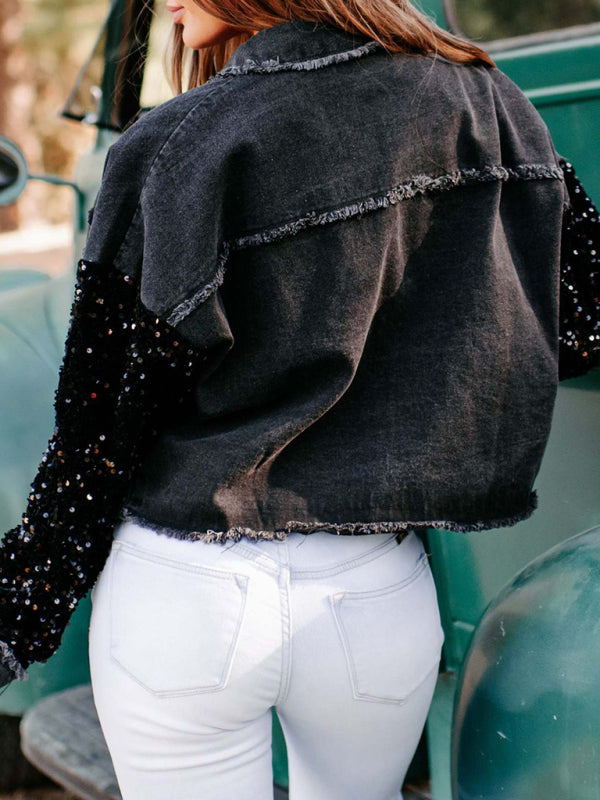 New women’s sequined short denim jacket