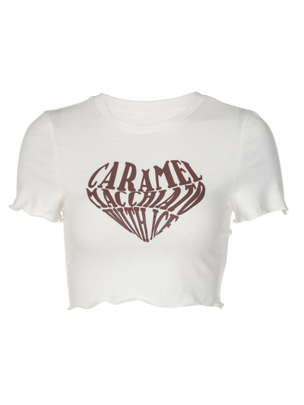 New women’s sexy navel-baring Baita top trend print short-sleeved T-shirt - White / S