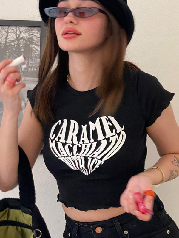 New women’s sexy navel-baring Baita top trend print short-sleeved T-shirt