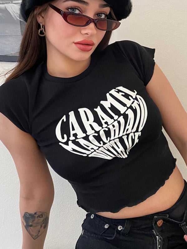 New women’s sexy navel-baring Baita top trend print short-sleeved T-shirt