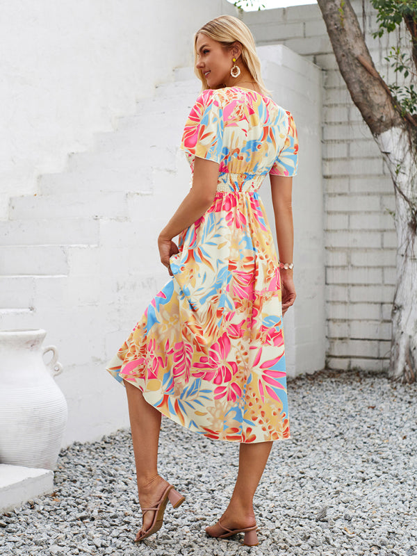 New women’s short sleeve printed V-neck dress