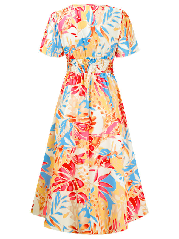 New women’s short sleeve printed V-neck dress