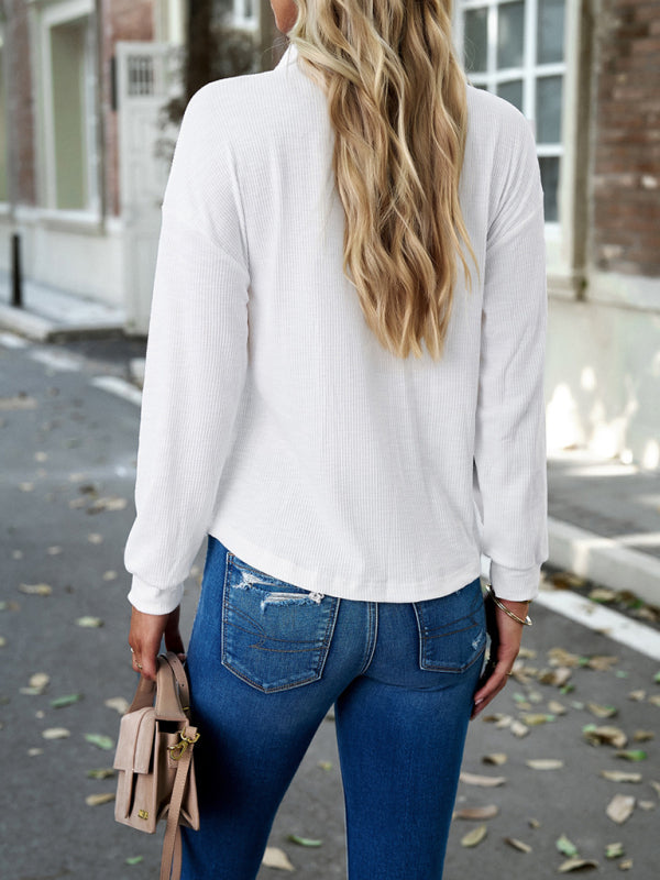 New women’s solid color polo collar knitted top