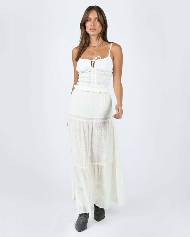 New women’s solid color short halter top - White / S