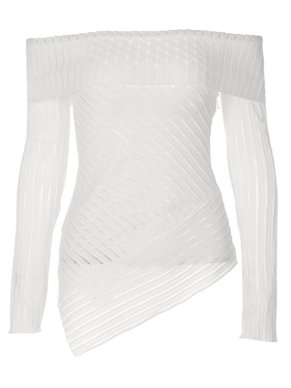 New women’s solid color slightly see-through long-sleeved casual style one-line shawl top