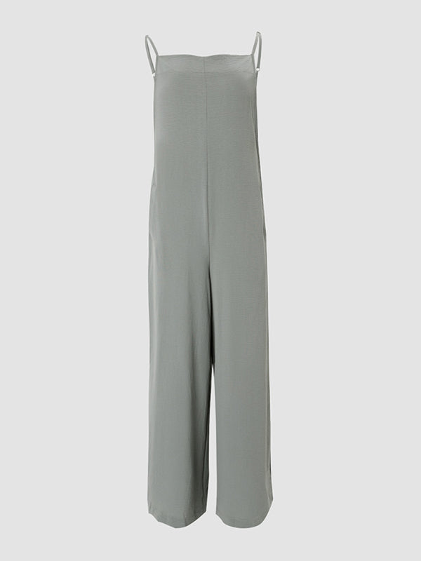New women’s solid color suspender jumpsuit wide leg pants