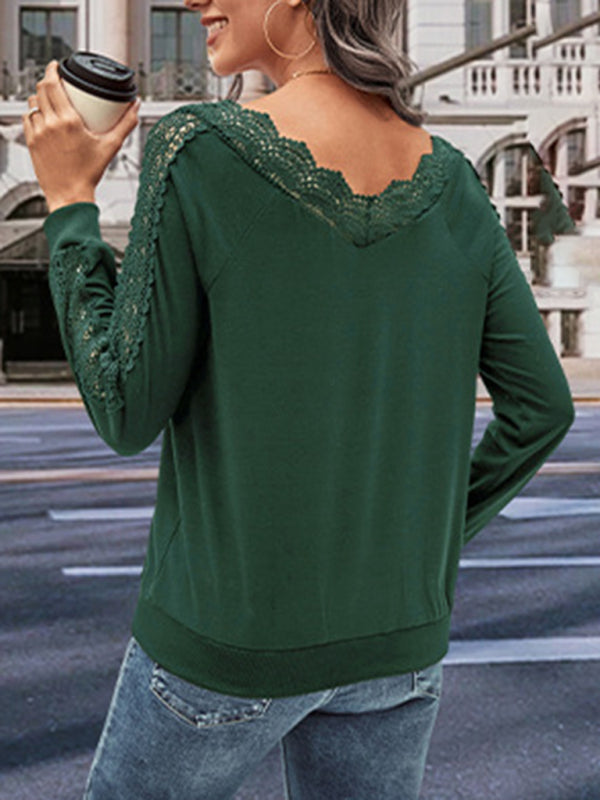 New women’s solid color v-neck long-sleeved sweater top