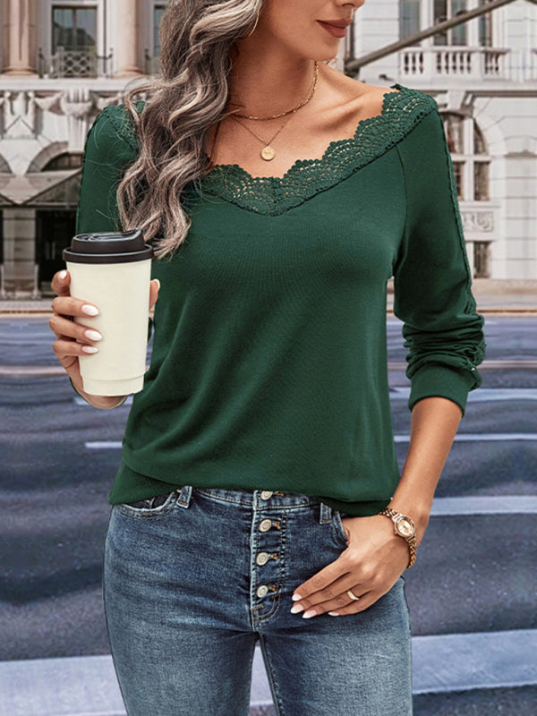 New women’s solid color v-neck long-sleeved sweater top