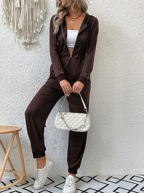 New women’s solid color workwear casual jumpsuit - Coffee / S