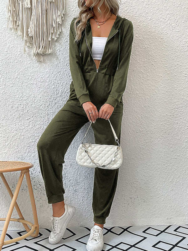 New women’s solid color workwear casual jumpsuit - Olive green / S