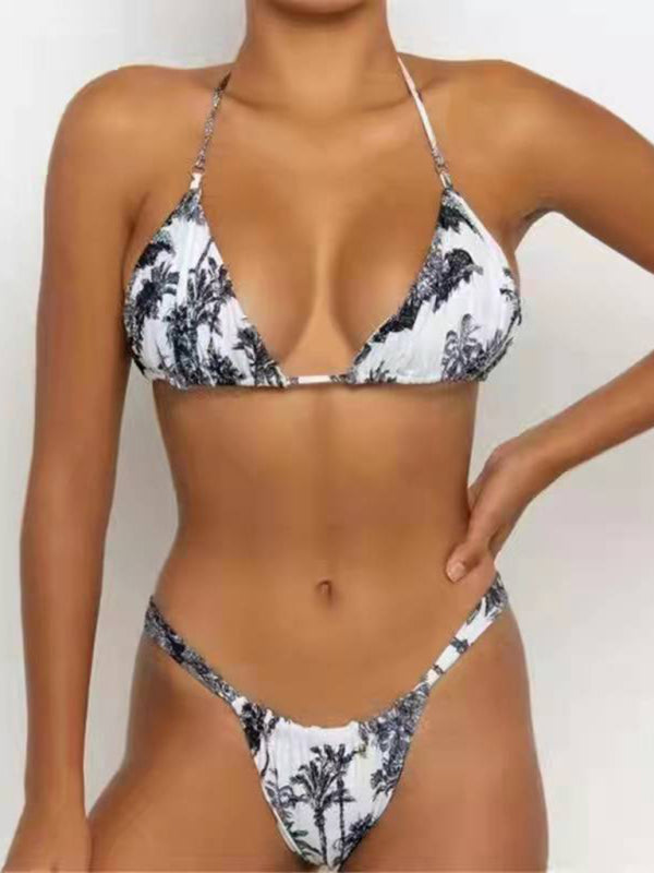 New women’s strappy solid color padded push up bikini - Black / S