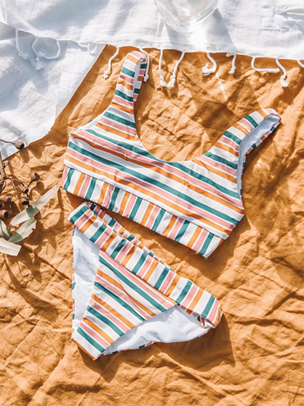 New women’s striped high waist two-piece swimsuit