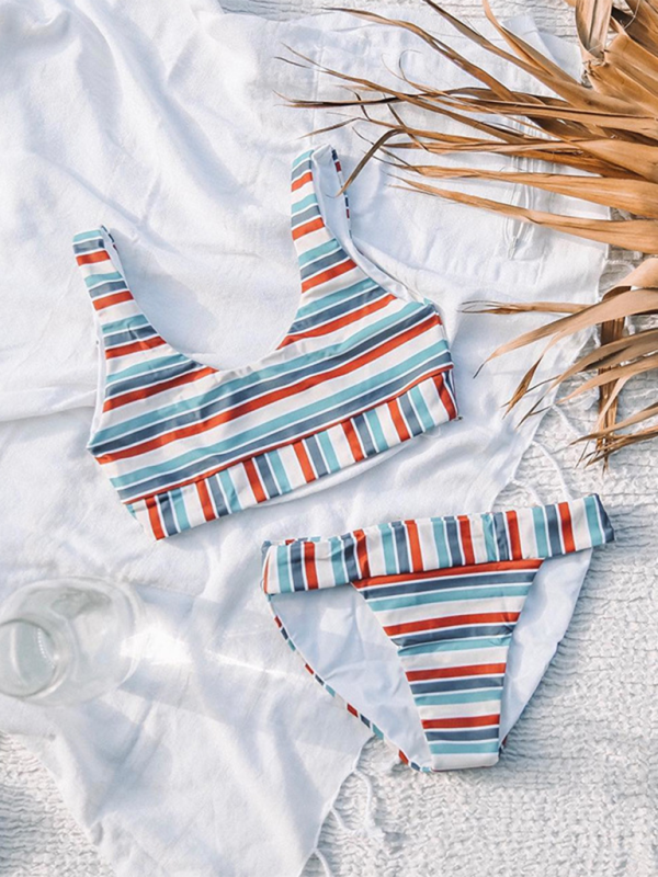New women’s striped high waist two-piece swimsuit