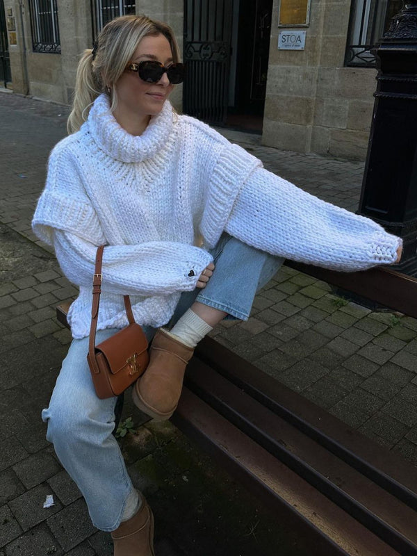New women’s sweater pullover fluffy long sleeve turtleneck sweater