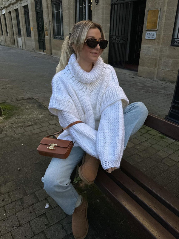 New women’s sweater pullover fluffy long sleeve turtleneck sweater