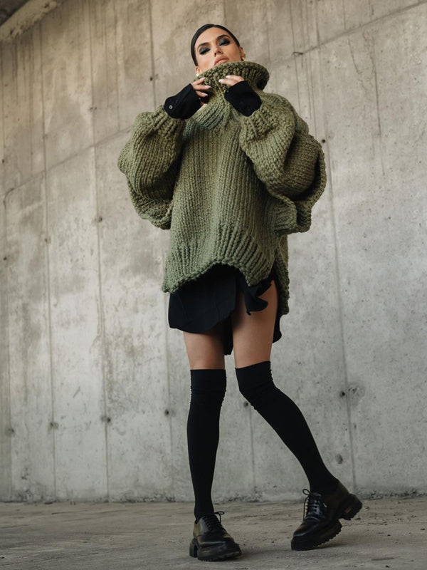 New women’s sweater pullover fluffy long sleeve turtleneck sweater