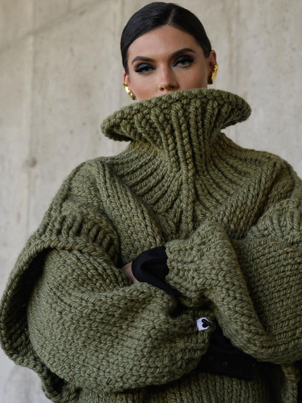 New women’s sweater pullover fluffy long sleeve turtleneck sweater