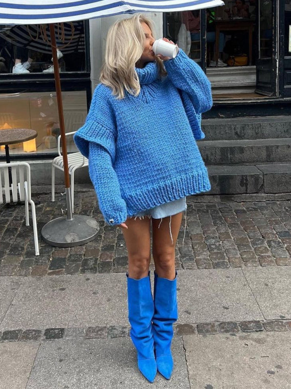 New women’s sweater pullover fluffy long sleeve turtleneck sweater