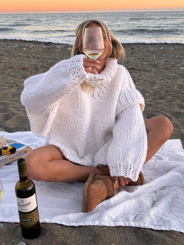 New women’s sweater pullover fluffy long sleeve turtleneck sweater