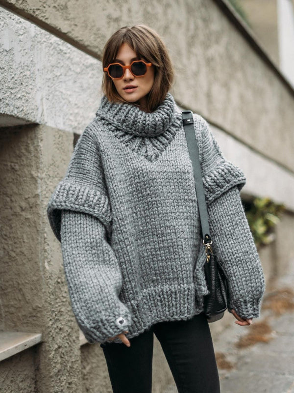 New women’s sweater pullover fluffy long sleeve turtleneck sweater