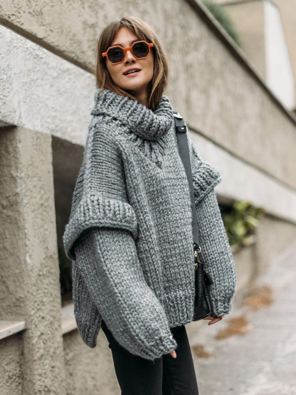 New women’s sweater pullover fluffy long sleeve turtleneck sweater