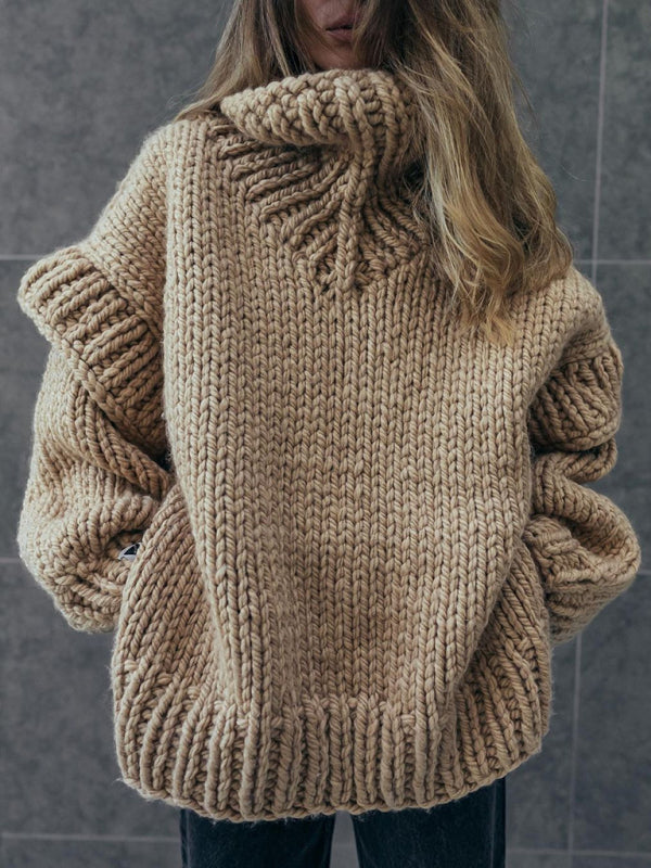 New women’s sweater pullover fluffy long sleeve turtleneck sweater - Camel / S