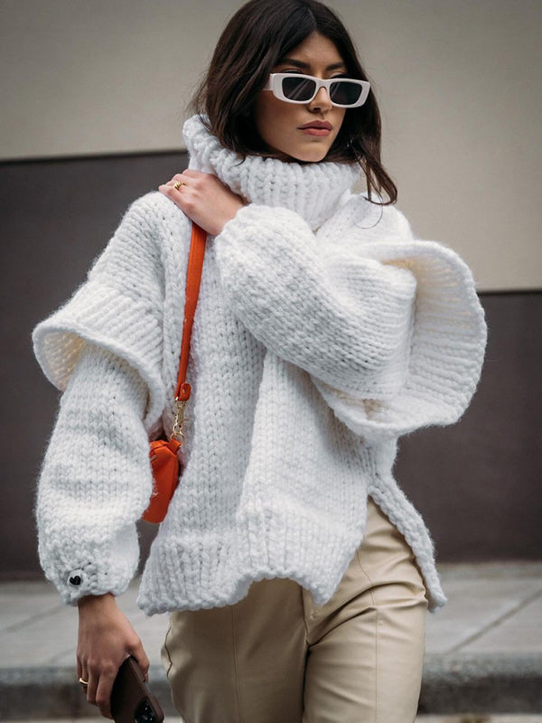 New women’s sweater pullover fluffy long sleeve turtleneck sweater - White / S