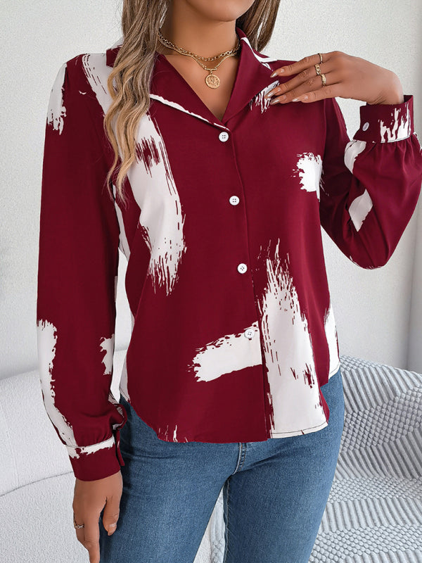 New women’s temperament contrasting color striped suit collar long-sleeved shirt