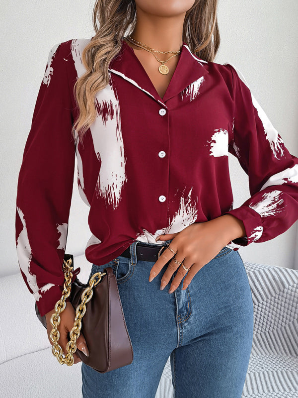 New women’s temperament contrasting color striped suit collar long-sleeved shirt