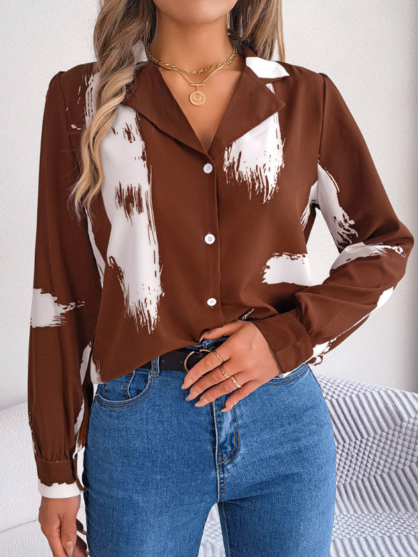 New women’s temperament contrasting color striped suit collar long-sleeved shirt