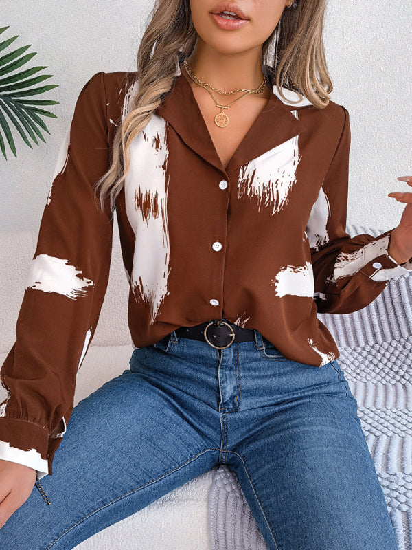 New women’s temperament contrasting color striped suit collar long-sleeved shirt