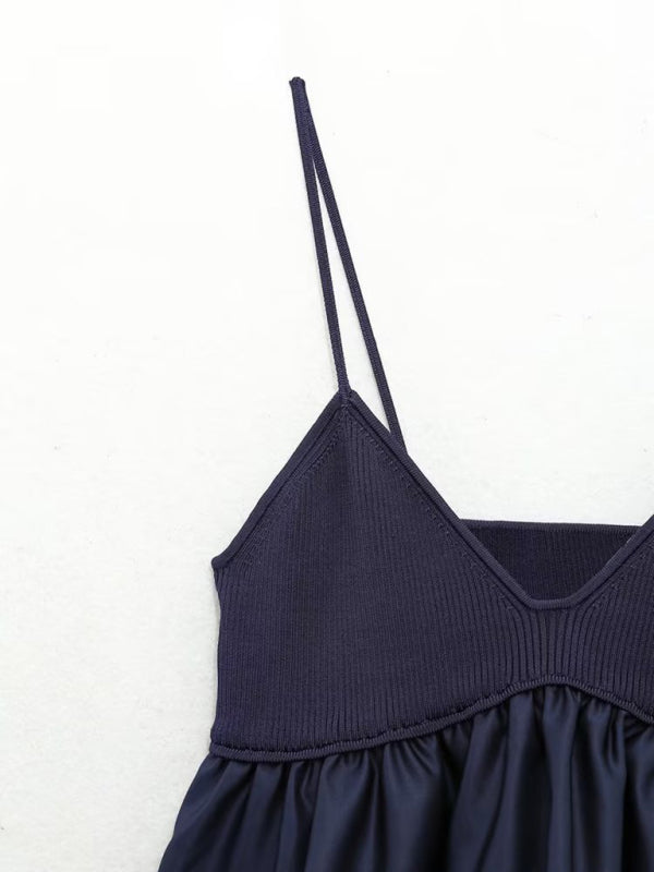New women’s V-neck A-line hem vest spliced knitted halter top