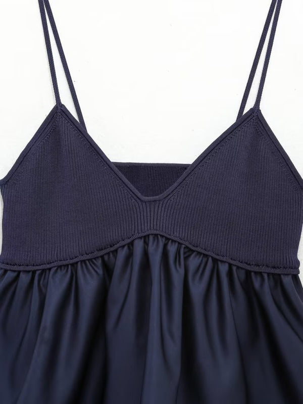 New women’s V-neck A-line hem vest spliced knitted halter top