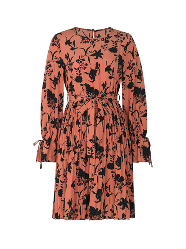 New women's V-neck long-sleeved printed dress - Closther