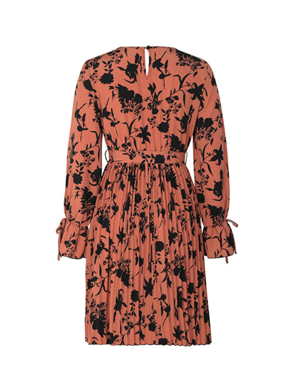 New women's V-neck long-sleeved printed dress - Closther