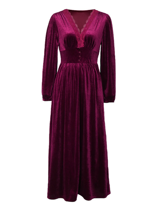 New women's velvet waist knitted long-sleeved dress - Closther