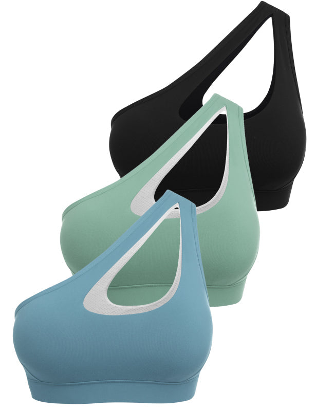 One-Shoulder Bra Beautiful Back Shockproof Running Sports - black + green gray + light gray blue / S