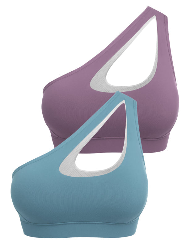 One-Shoulder Bra Beautiful Back Shockproof Running Sports - Light gray blue + purple gray / S