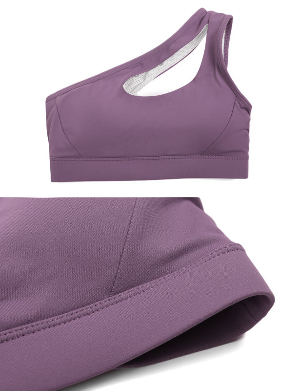 One-Shoulder Bra Beautiful Back Shockproof Running Sports - Purple grey / S