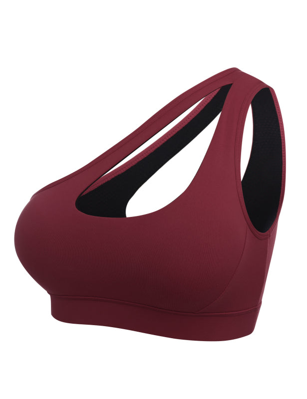 One-Shoulder Bra Beautiful Back Shockproof Running Sports - Wine Red / S