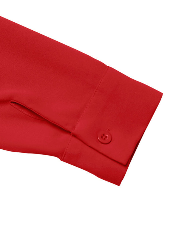 Red shirt sleeve with buttoned cuff from Party Elegant Sweet Style one Shoulder Dress