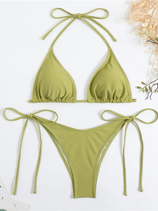 Plain color split strap women’s sexy triangle bikini