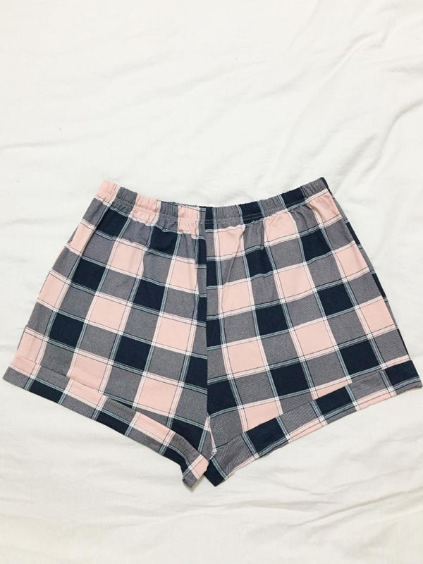 Plus Size Women’s Knitted Casual Comfort Plaid Short Pajama Pants